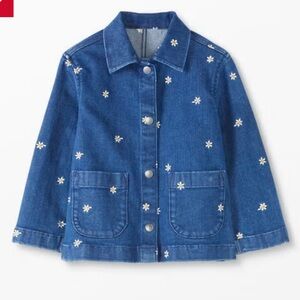 Hanna Andersson Denim collared cotton embroidered Spring floral jacket 4